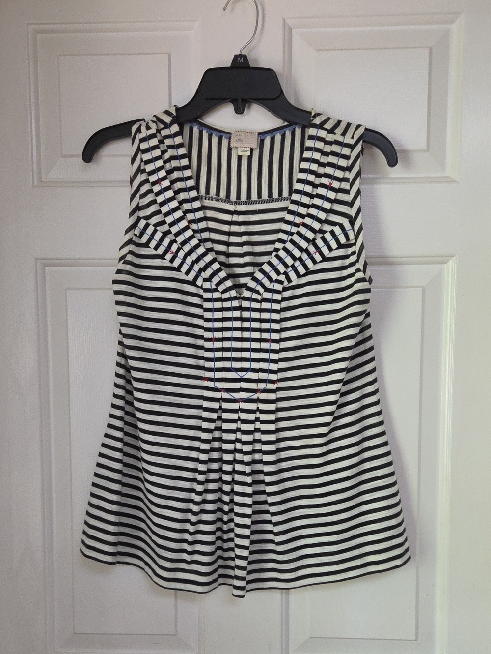 Anthropologie 9-H15 STCL Sleeveless Black & White Striped V-Neck Women’s Top